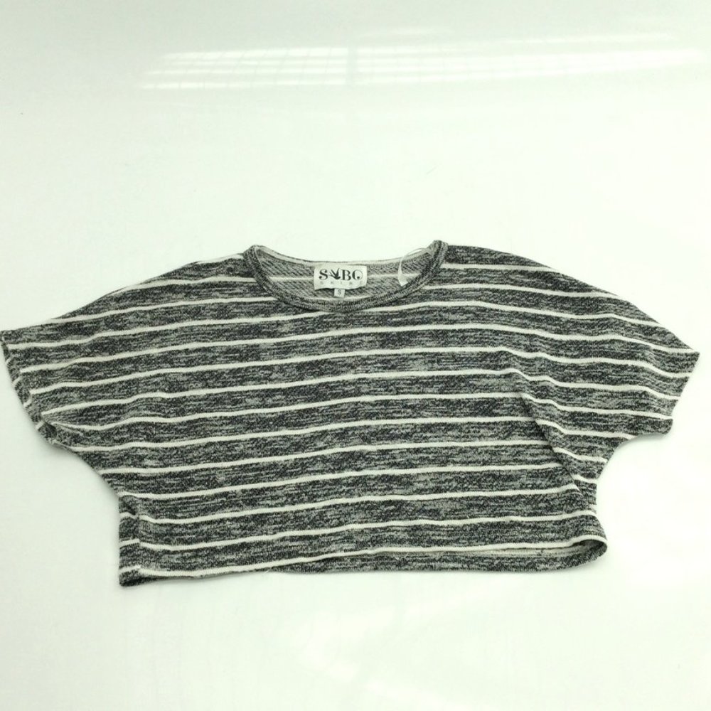 Sabo Skirt Cropped Grey Striped Knit Top Shirt Crop
